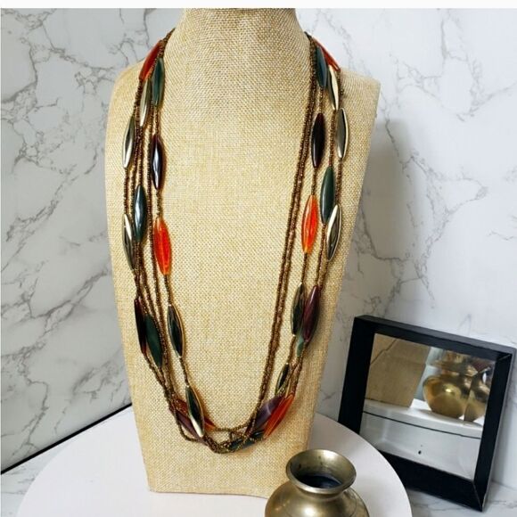 Vintage Jewelry - LUCITE RESIN & SEED BEAD Multi-Strand Retro Necklace